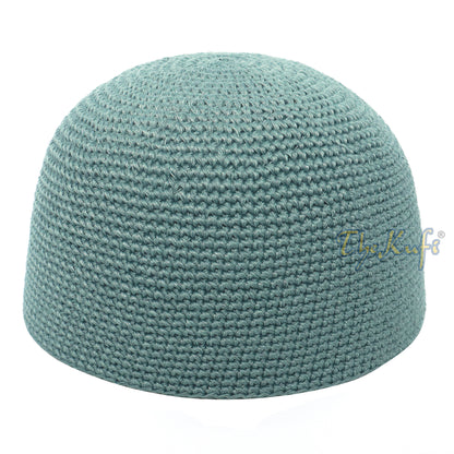 Plain Light Khaki Green Hand-Crocheted 100% Cotton Kufi Hat Design and Comfortable Fit