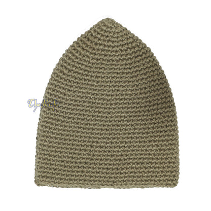 Plain Khaki Brown Hand-Crocheted 100% Cotton Jacquard Kufi Hat Design and Comfortable Fit