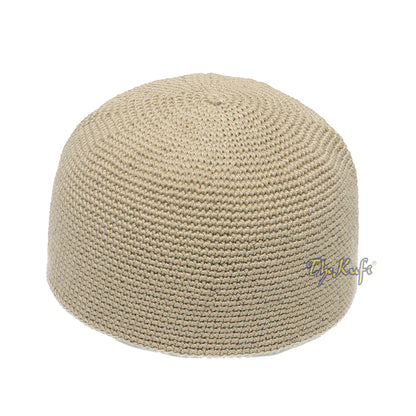 Plain Light Khaki Hand-Crocheted 100% Cotton Kufi Hat Unique Design And Comfortable Fit