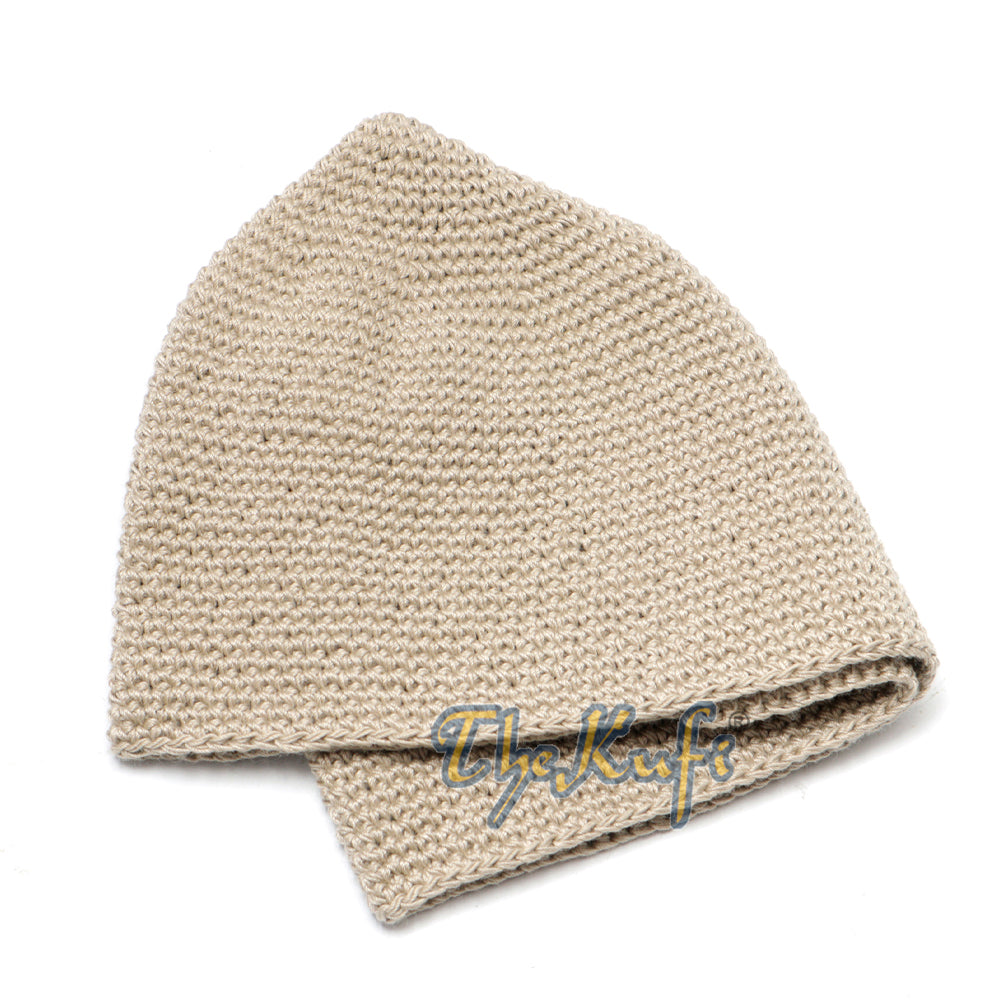 Plain Light Khaki Hand-Crocheted 100% Cotton Kufi Hat Unique Design And Comfortable Fit