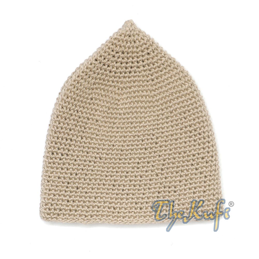 Plain Light Khaki Hand-Crocheted 100% Cotton Kufi Hat Design and Comfortable Fit