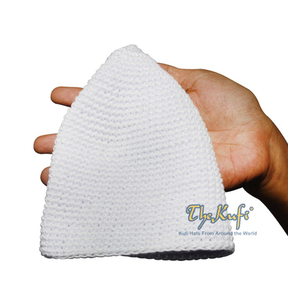 White Cotton Kufi Skull Cap Hand-Crocheted 100% Comfortable Fit For Salah