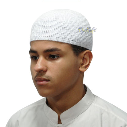 Buy 1 Get 1 Free! White Cotton Kufi Skull Cap Hand-Crocheted 100% Comfortable Fit For Salah