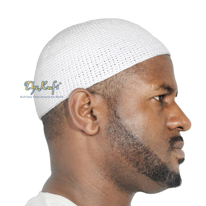 Buy 1 Get 1 Free! White Cotton Kufi Skull Cap Hand-Crocheted 100% Comfortable Fit For Salah