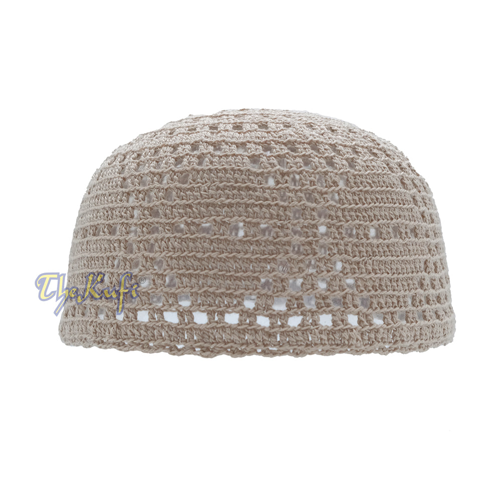 Beige Crocheted – Open-Weave Diamond Design Stretchable Kufi