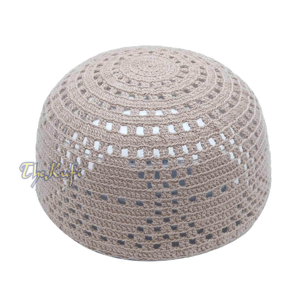 Beige Crocheted – Open-Weave Diamond Design Stretchable Kufi