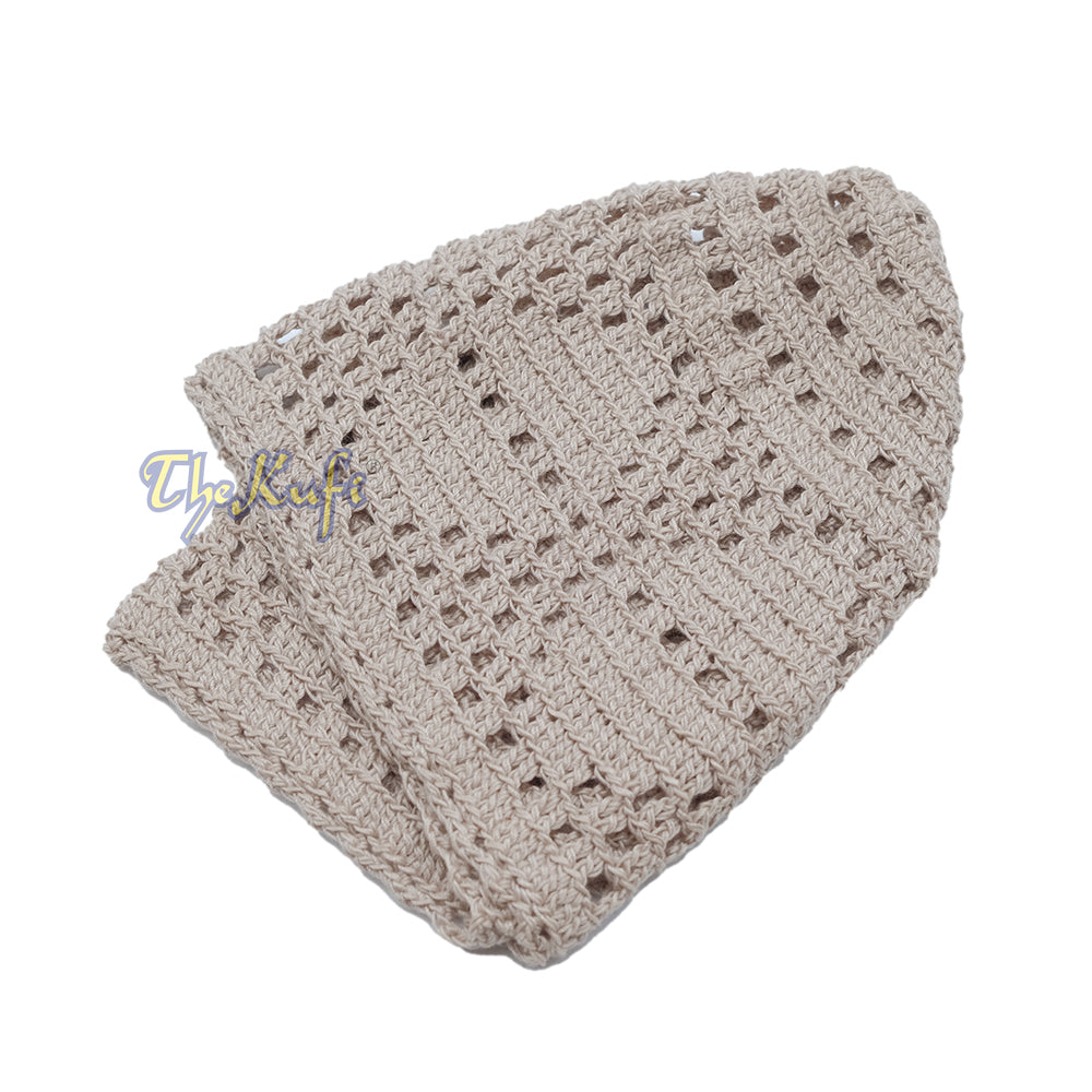 Beige Crocheted – Open-Weave Diamond Design Stretchable Kufi