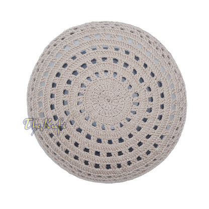 Beige Crocheted – Open-Weave Diamond Design Stretchable Kufi