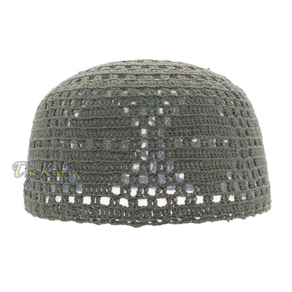 Dark Army Green Crocheted – Open-Weave Diamond Design Stretchable Kufi