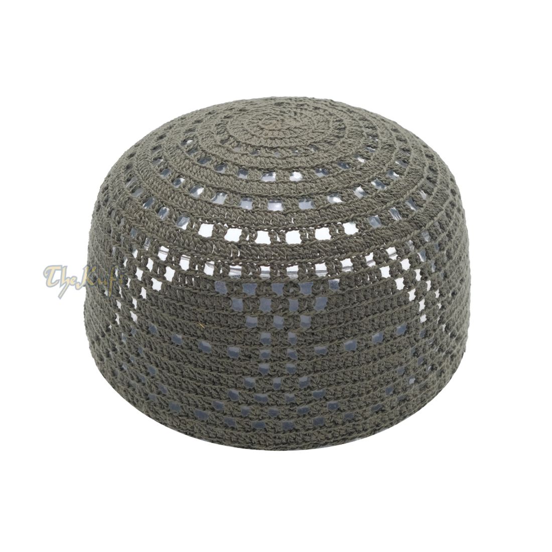 Dark Army Green Crocheted – Open-weave Diamond Design Stretchable Kufi