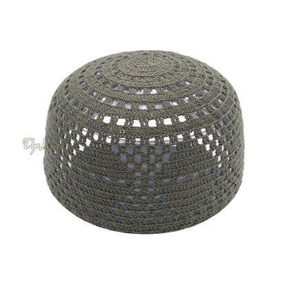 Dark Army Green Crocheted – Open-Weave Diamond Design Stretchable Kufi