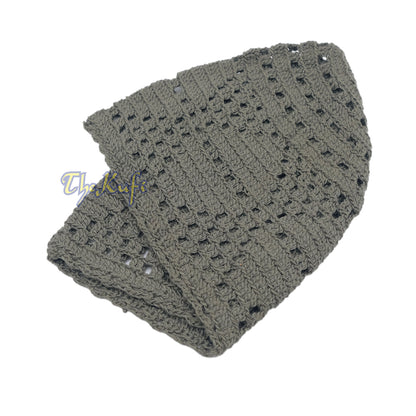 Dark Army Green Crocheted – Open-Weave Diamond Design Stretchable Kufi