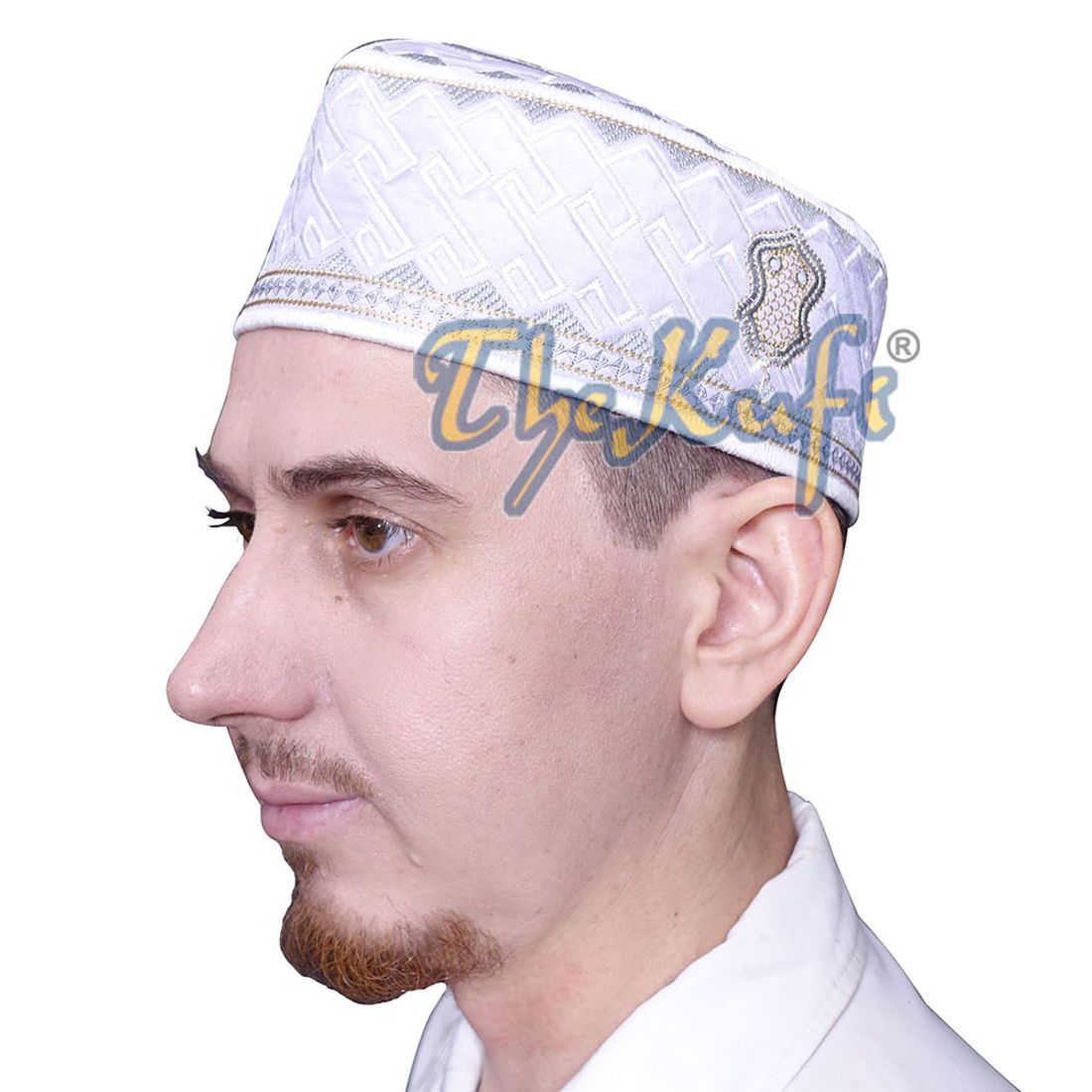 Prophet Muhammad Sandal Design Kufi Textured White Gray and Golden Ivory Embroidery
