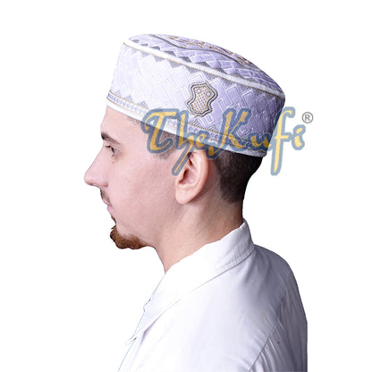 Prophet Muhammad Sandal Design Kufi Textured White Gray And Golden Ivory Embroidery