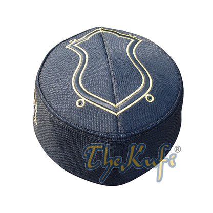 Rigid Black Golden Embroidered Sandal Kufi Crown