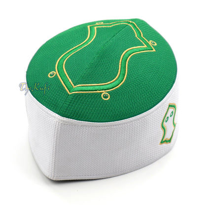 Rigid Green Golden Embroidered Sandal Kufi Crown