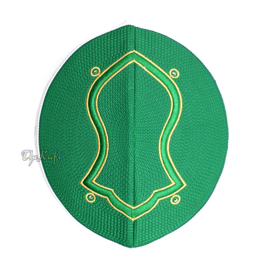 Rigid Green Golden Embroidered Sandal Kufi Crown