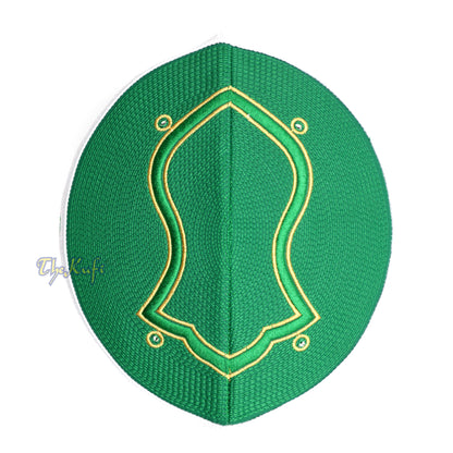 Rigid Green Golden Embroidered Sandal Kufi Crown