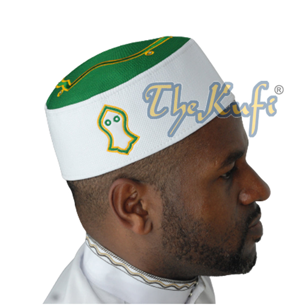 Rigid Green Golden Embroidered Sandal Kufi Crown