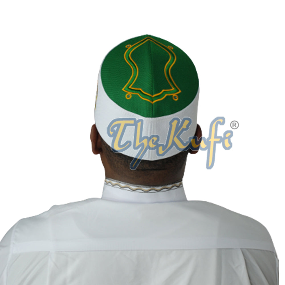 Rigid Green Golden Embroidered Sandal Kufi Crown