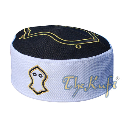 Rigid White Black Golden Embroidered Sandal Kufi Crown