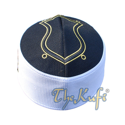 Rigid White Black Golden Embroidered Sandal Kufi Crown