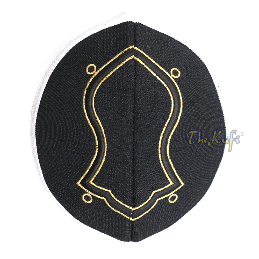 Rigid White Black Golden Embroidered Sandal Kufi Crown