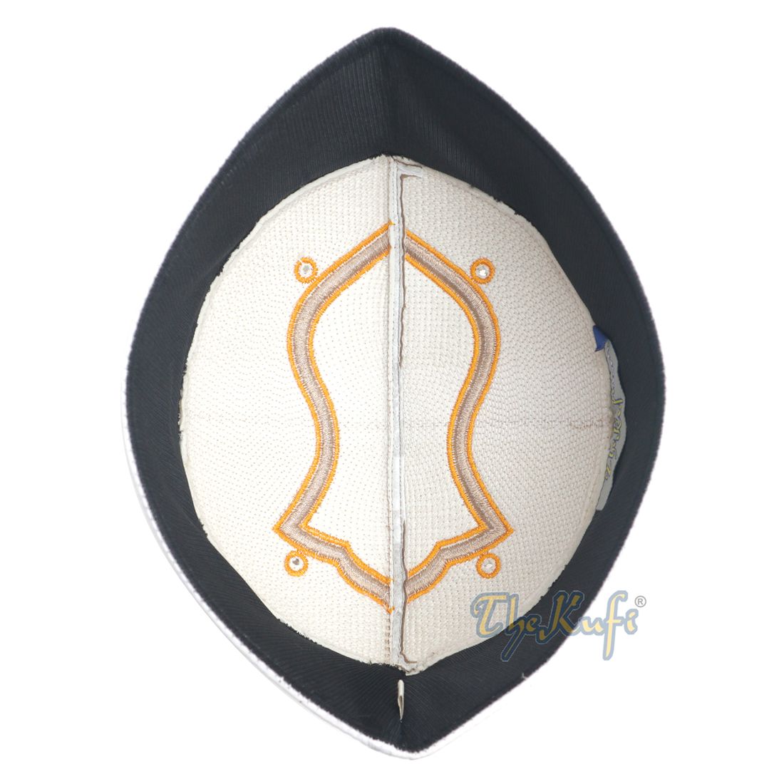 Nalain Sandal Kufi Crown Rigid Light Brown White Golden Embroidery Muslim Hat