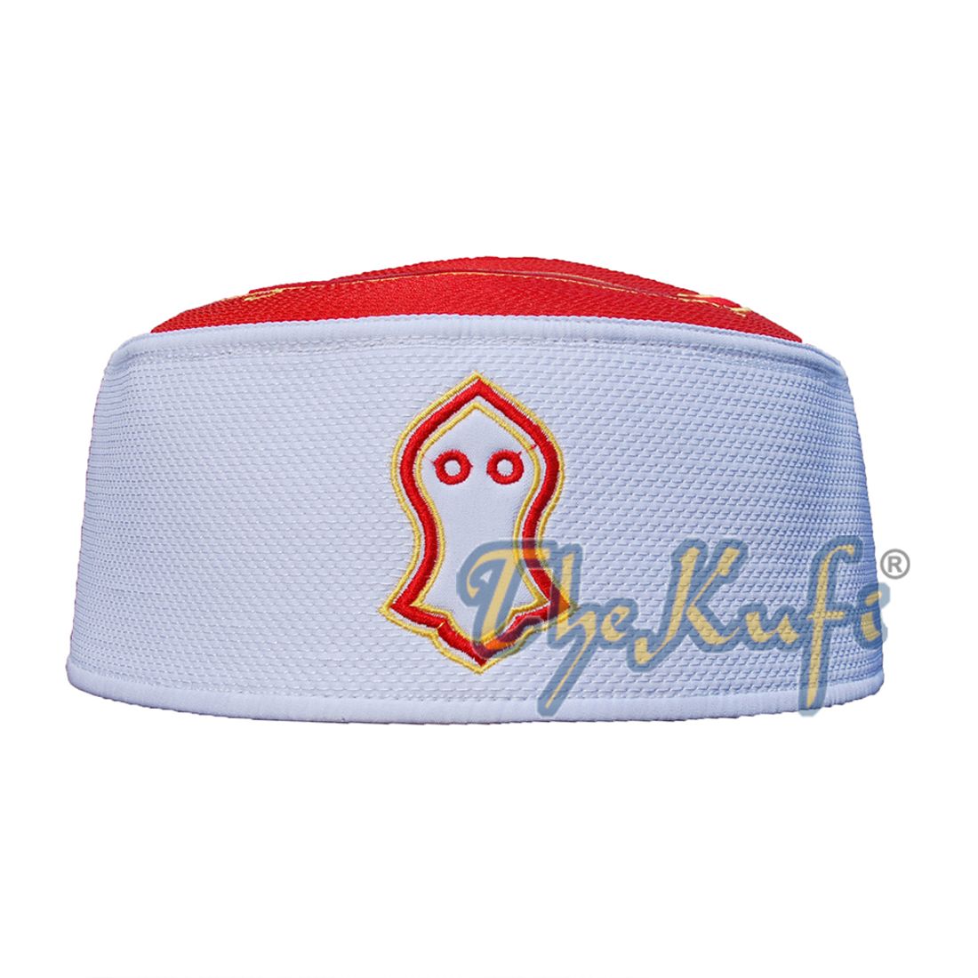 Rigid Red & White Golden Embroidered Sandal Kufi Crown