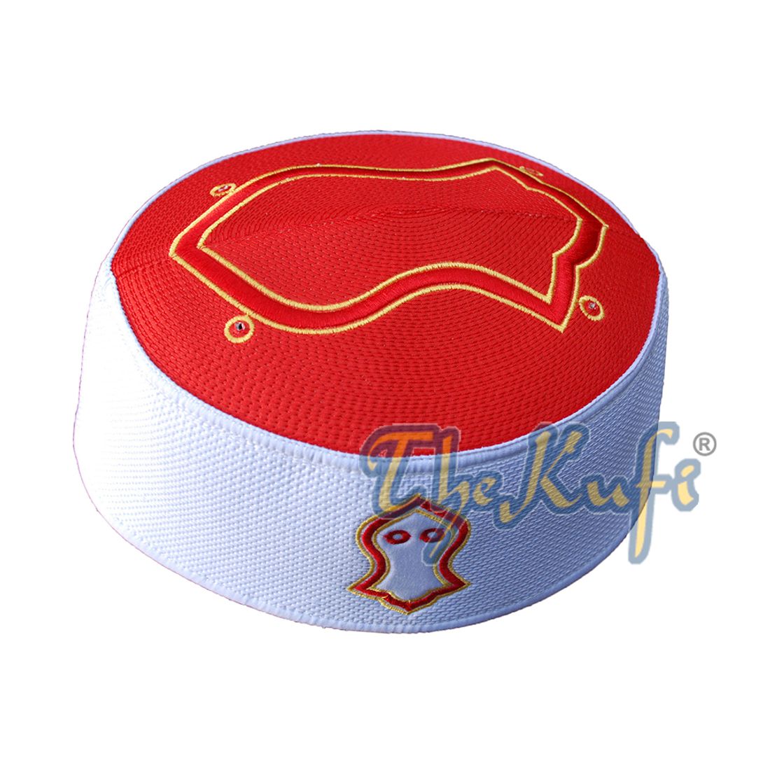 Rigid Red & White Golden Embroidered Sandal Kufi Crown