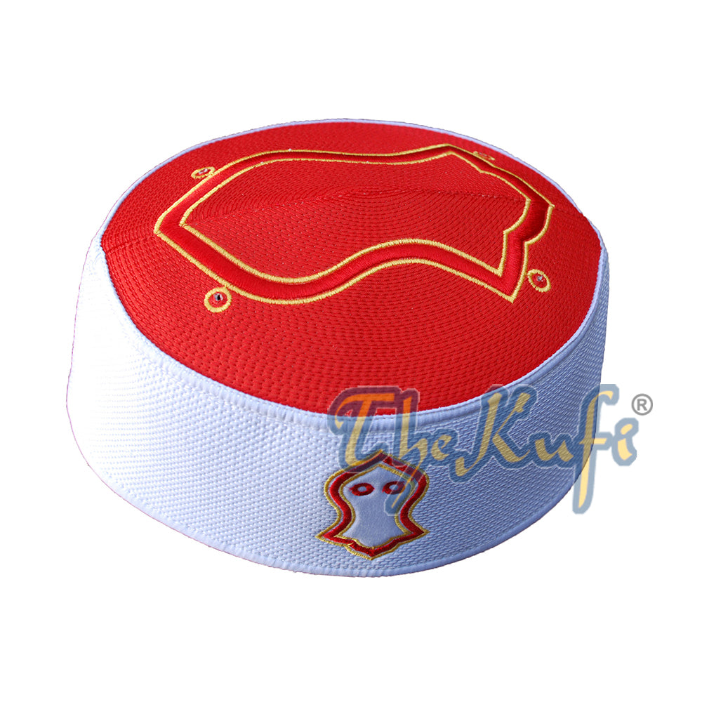 Mahkota Kufi Sandal Bersulam Emas Merah &amp; Putih Tegar