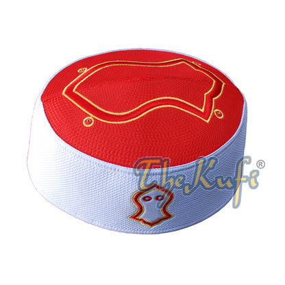 Mahkota Kufi Sandal Bersulam Emas Merah &amp; Putih Tegar