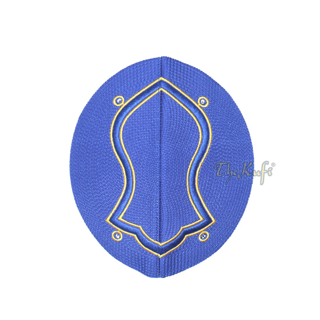 Rigid Royal Blue White Golden Embroidered Sandal Kufi Crown