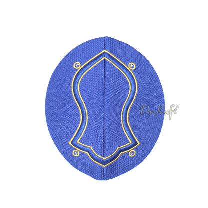 Rigid Royal Blue White Golden Embroidered Sandal Kufi Crown