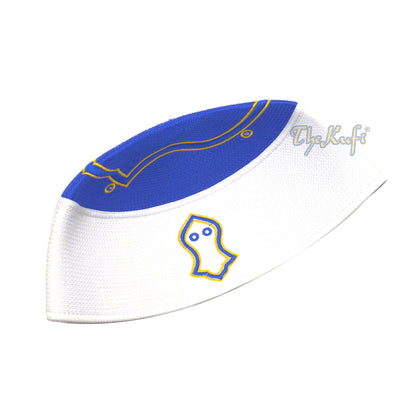 Rigid Royal Blue White Golden Embroidered Sandal Kufi Crown