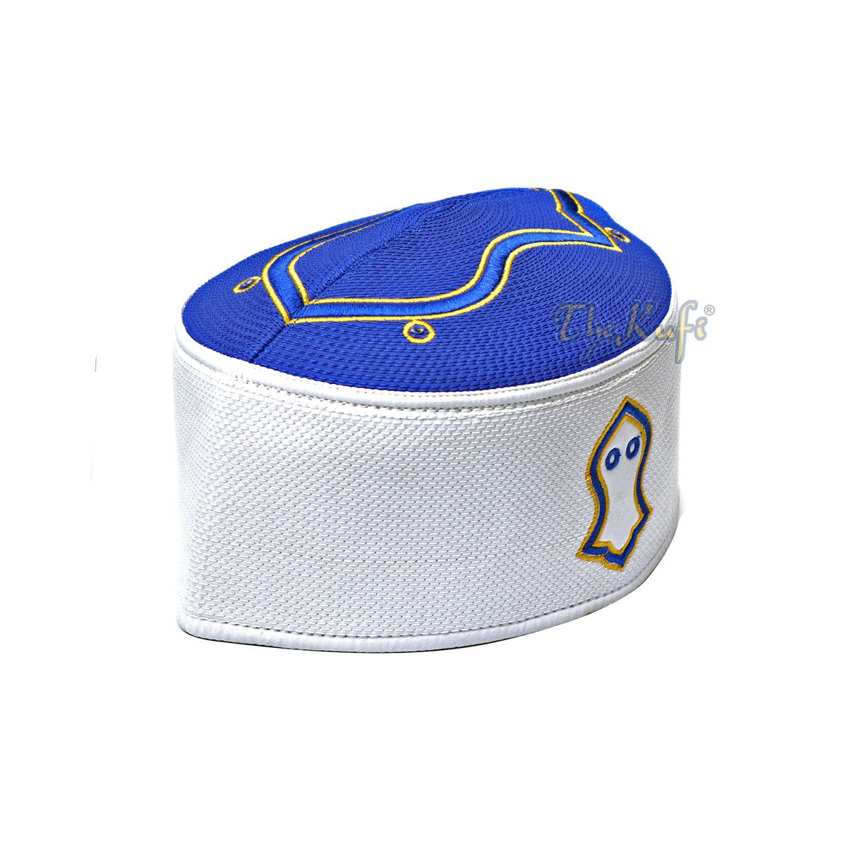 Rigid Royal Blue White Golden Embroidered Sandal Kufi Crown