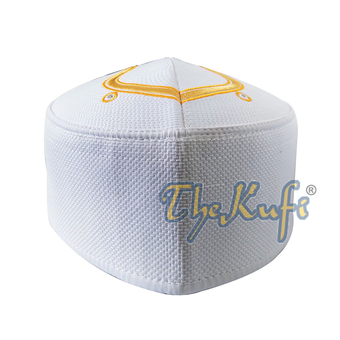 Rigid White Golden Embroidered Sandal Kufi Crown