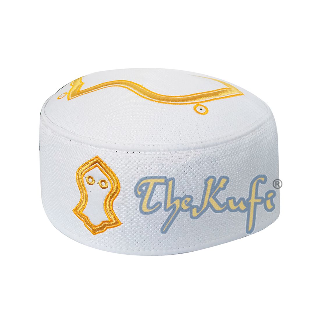 Rigid White Golden Embroidered Sandal Kufi Crown