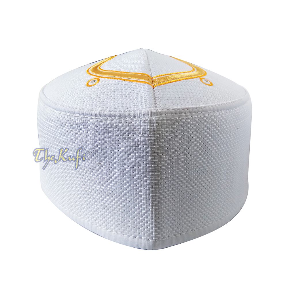 Rigid White Golden Embroidered Sandal Kufi Crown