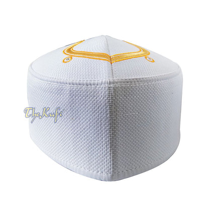 Rigid White Golden Embroidered Sandal Kufi Crown