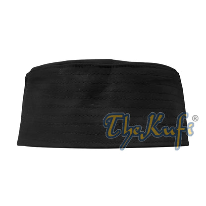 Black Semi-Stiff Nalain Pak Shareef Sandal Embroidered Kufi Hat