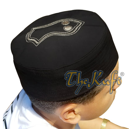 Black Semi-Stiff Nalain Pak Shareef Sandal Embroidered Kufi Hat