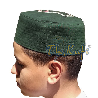 Dark Green Semi-Stiff Nalain Shareef Sandal Embroidered Kufi Hat