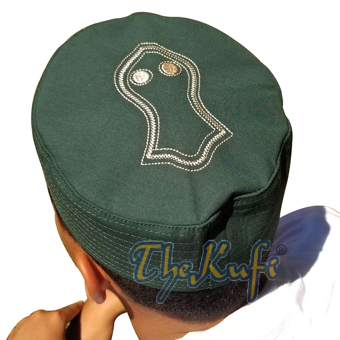 Dark Green Semi-stiff Nalain Shareef Sandal Embroidered Kufi Hat
