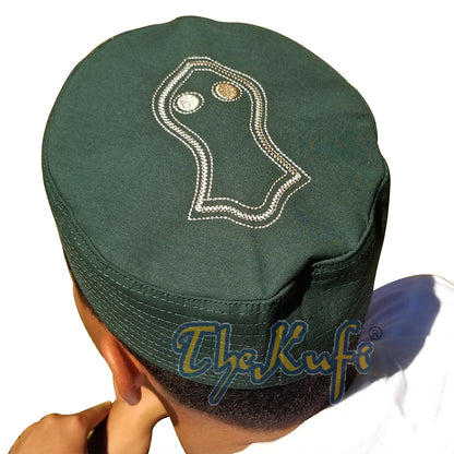 Dark Green Semi-Stiff Nalain Shareef Sandal Embroidered Kufi Hat