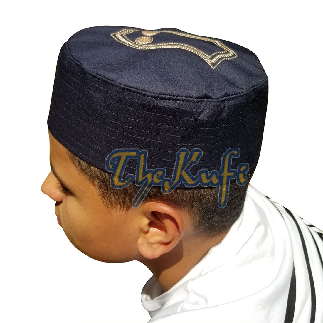 Dark Blue Semi-stiff Nalain Pak Shareef Sandal Embroidered Kufi