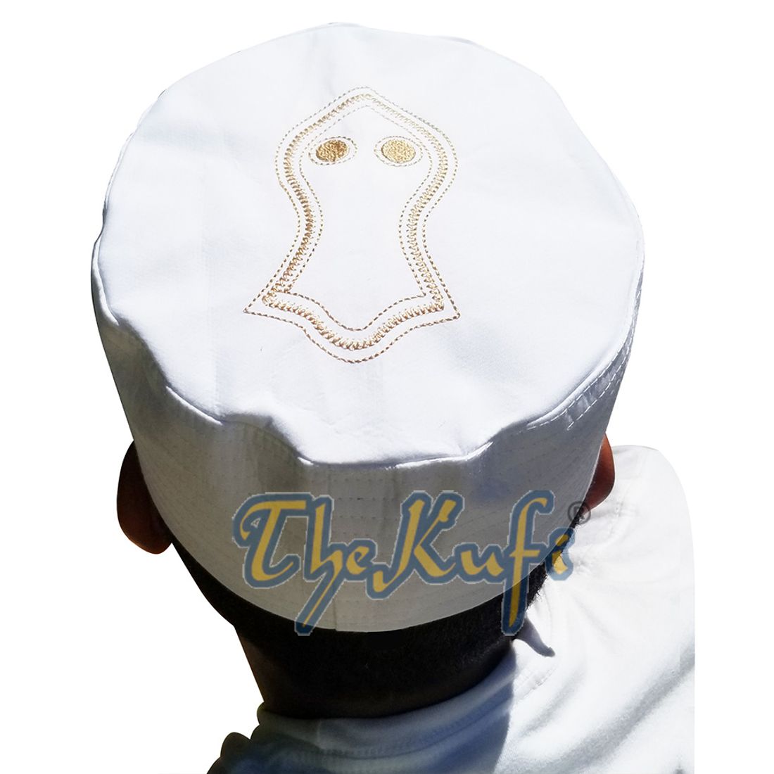 White Semi-stiff Nalain Pak Shareef Sandal Embroidered Kufi