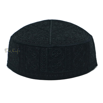 Black Exclusive Embroidered Circle Design Rigid-Semi Rigid Pakistan Kufis