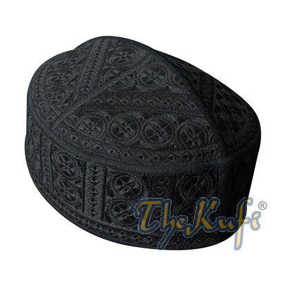 Black Exclusive Embroidered Circle Design Rigid-Semi Rigid Pakistan Kufis