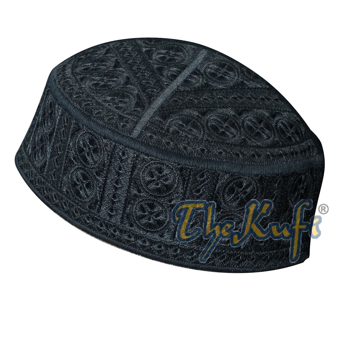 Black Exclusive Embroidered Circle Design Rigid-Semi Rigid Pakistan Kufis
